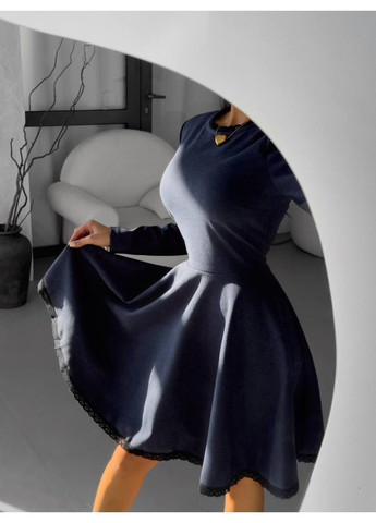 Темно-синее праздничный элегантное платье с длинным рукавом и пышной юбкой ✨ замеры в описании силуэтная DK/DL Мода без кордонів однотонное