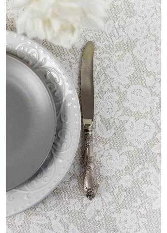 Скатерть водостойкая Кружево натюрель 180 см Серый (8095) Прованс (361785129)