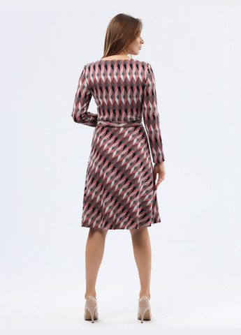 Комбінована трикотажна сукня з геометричним принтом 5760 сіро-рожева Cat Orange
