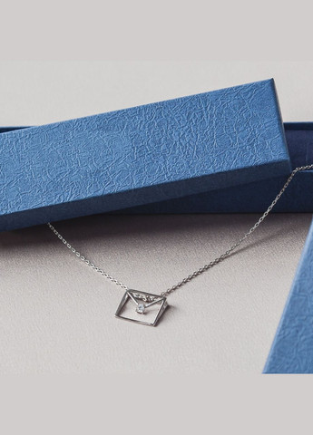 Кольє срібне Конвертик на тоненькому ланцюжку з фіанітом посередині Каштан (342335331)