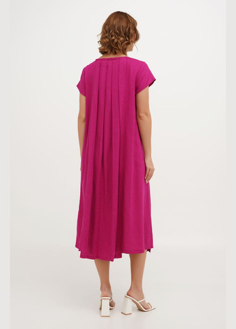 Бордова легка міді сукня зі складками та кишенями, матеріал льон і віскоза, осока., р., код 0452/54/1621 ГАЛЕРЕЯ ЛЬОНУ