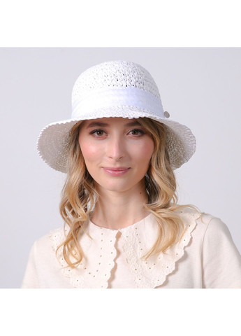 Капелюх із середніми полями жіночий в'язаний зі стрічкою-бантом папір білий КАТАЛІНА LuckyLOOK 734-166 (329170309)