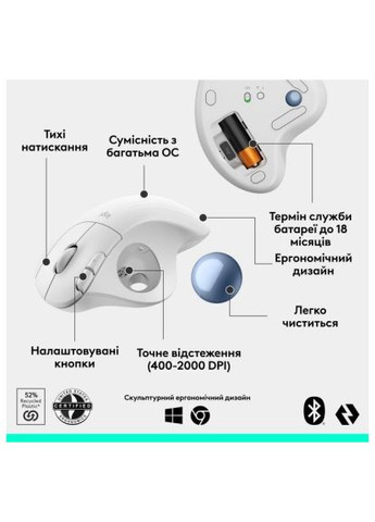 Мышка (910-007030) Logitech Ergo M575S Wireless Trackball Off-white (366696041)