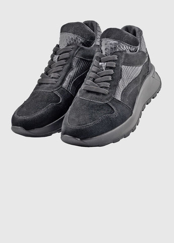 Женские кроссовки кожаные черный велюр + питон (0111) Bahram чёрные демисезоны (324227214)