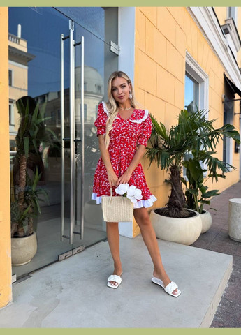 Червона святковий, повсякденний, кежуал жіноча сукня з квітковим принтом а-силует Style Point з квітковим принтом