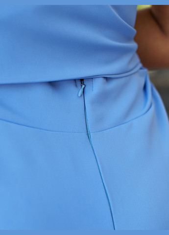 Голубое повседневный платье миди с поясом на запах No Brand однотонное