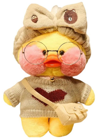 Мягкая детская плюшевая игрушка с аксессуарами желтая утка Лалафанфан в свитере с сердечком 30 см (477109-Prob) С бантиком Unbranded (294050686)