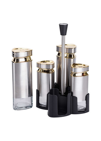 Набор баночек для специй на подставке 4 баночки по 120 мл, хром Yiwu (328603785)