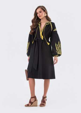 платье чёрное цвета с вышивкой и поясом Dressa (293508754)