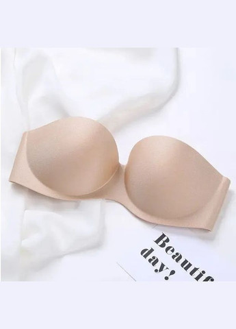 Бежевый балконет бюстгальтер афина с силиконовой спинкой push-up, бесшовный гладкий лифчик балконет с пуш ап No Brand