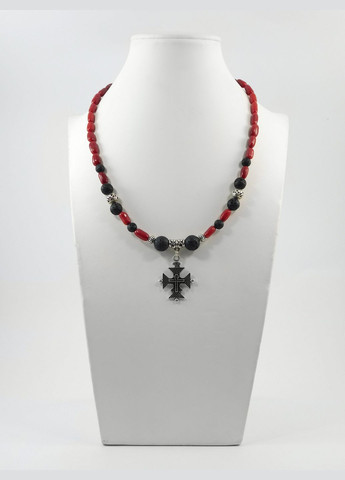 Эксклюзивные бусы "Красное и черное" Лава, Коралл рис Fursa fashion (322313525)