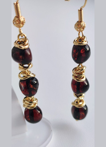 Сережки 2489 з натурального бурштину відтінок темна вишня MINOV (311310517)