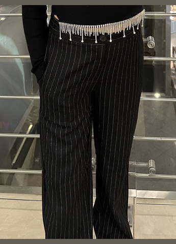 Черно-белый летний костюм праздничный подростковый tbt241-tbt2531 боди с перьями белые + брюки черные в тонкую полоску брючный To Be Too