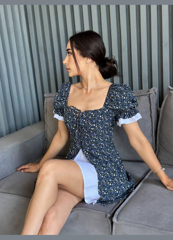 Чорно-білий повсякденний жіноча сукня міні з розрізом у квітковий принт а-силует Україна з квітковим принтом