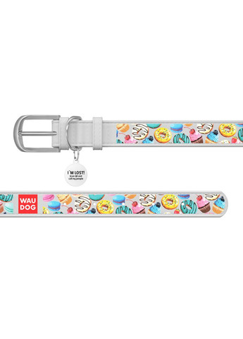 Нашийник для собак шкіряний Design з "Пончики" Ш 20 мм Д 30-39 см білий WAUDOG (279570955)