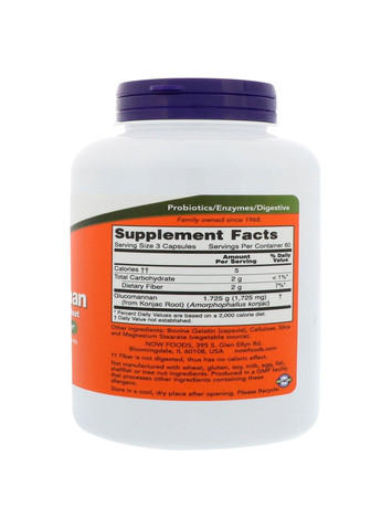Глюкоманан, 575 мг, 180 капсул Now Foods (366734569)
