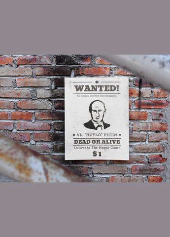 Плакат- с патриотическим принтом "Wanted. For crimes murders and kidnapping. VL Hullo Putin" A4 А2 Кавун постер (316210113)