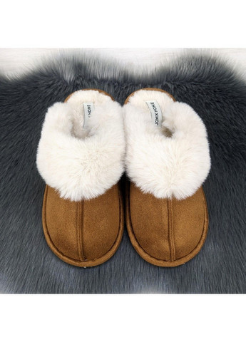 Коричневые тапочки женские домашние замшевые с меховой опушкой Jomix