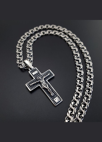 Серебряная цепочка с крестиком мужская. Освященный кулон крестик и цепь на шею бисмарк серебро 925. Длин 55 см ZLATO (278643677)