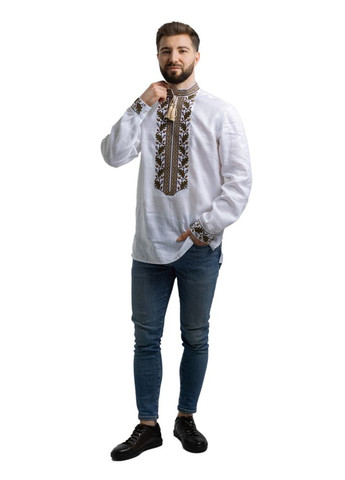 Біла вишиванка чоловіча із лляного полотна дуб (fm2525) Folk Moda (365812265)