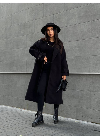 Черное демисезонное Женское пальто из турецкого кашемира на саржевой подкладке — стиль и комфорт (замеры в описании) Vione