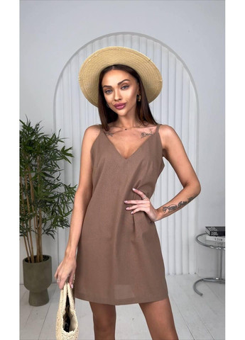 Коралловое платье из льна на тонких бретелях мини s m коралловый No Brand