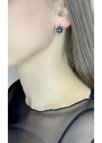 Срібні сережки з натуральним гематитом (чернені) — витонченість у кожній деталі Family Jewelry House (351897824)