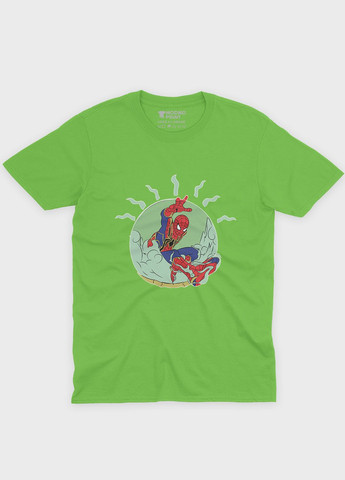 Салатова демісезонна футболка для хлопчика з принтом супергероя - людина-павук (ts001-1-kiw-006-014-021-b) Modno
