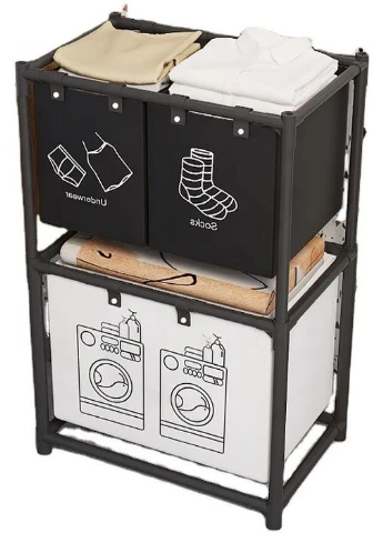 Корзина для белья двухъярусная RIAS YH6902-2 с 3 секциями 97x28x57 см White-Black (3_08396) No Brand (400400592)