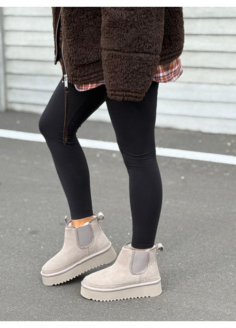 Зимние угги женские из натуральной замши ботинки на платформе тёплые челси серые на меху зимние No Brand