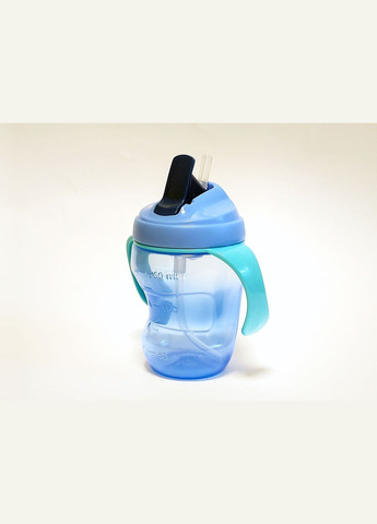 Поїльник з трубочкою, чашка непроливайка 260 мл пляшечка для пиття та годування з ергономічними ручками, на листі, Блакитна. Bimbo (316318883)