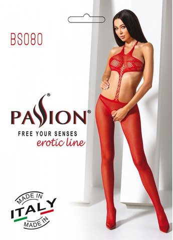 Бодистокинг имитацией топа и колготок с интимным вырезом BS080 Passion красный