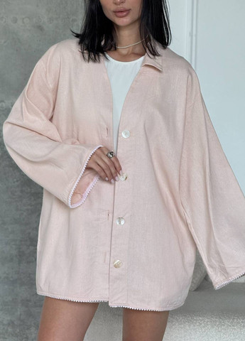 Изысканный легкий летний костюм двойка с украшением: оверсайз рубашка + шорты Tik-Tak (350607418)