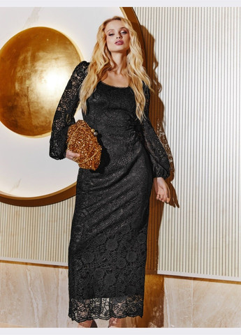 Чорна вечірня довга сукня з мережива чорна футляр Dressa однотонна