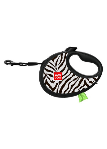 Поводок рулетка для собак R-leash с контейнером для пакетов, рисунок "Зебра", светоотражающая лента, M, до 20кг, 5м WAUDOG (364748886)