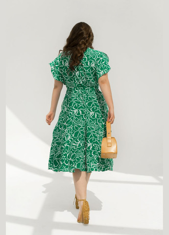 Зеленое повседневный платье миди на запах на запах No Brand с цветочным принтом