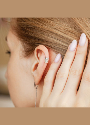 Сережка срібна каф одиничний з сердечком на вушко Каштан (342335106)