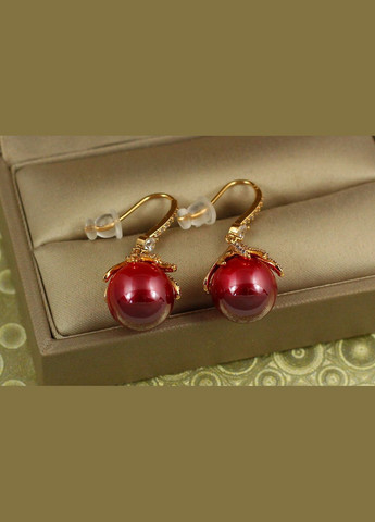 Сережки ліщина з червоною перлиною 3,3 см золотисті Xuping Jewelry (343051326)