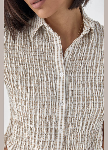 Кофейная полосатая блуза с эффектом жатки Lurex Блузка