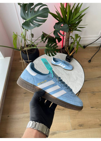 Голубые демисезонные кроссовки мужские и женские adidas spezial handball blue white | адидас специал голубые No Brand