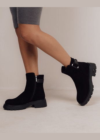 Зимние ботинки зимние черный замша шерсть ALLSY с пряжкой из натуральной замши