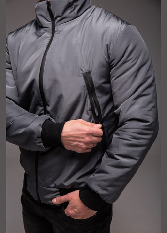 Сіра демісезонна утеплена куртка-бомбер на синтепоні Vakko