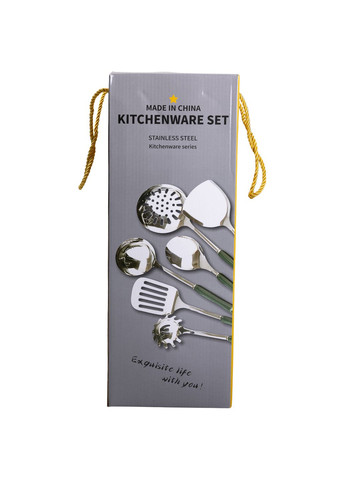 Набор кухонных принадлежностей 6 штук с керамической ручкой на подставке, хром Yiwu (328603748)