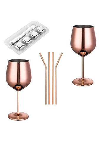 Набор бокалов для вина розовое золото трубочки кубики для охлаждения из нержавейки на 2 персоны REMY-DECOR (293152594)