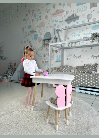 Детский столик и стульчик белый. Столик с ящиком для карандашей и раскрасок No Brand (323223389)