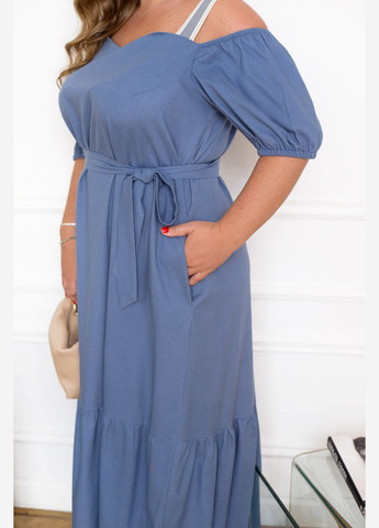 Серо-синее коктейльное платье с открытыми плечами Minova однотонное