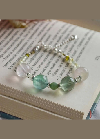 Браслет натуральний камінь Флюорит+Преніт+Жадеїт+Циркон+Гранат, фур-ра гіп-ний сплав d-12-2мм+- L-18-23см No Brand браслет (303359761)