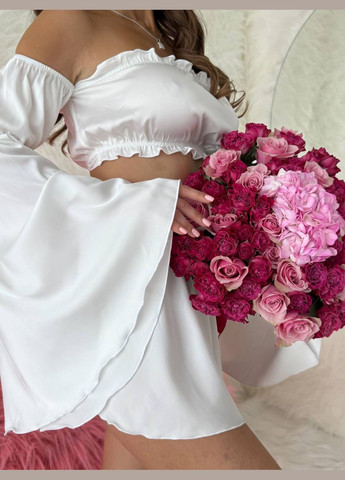 Молочна всесезон сатинова піжама, комплект для дому топ + шорти Україна