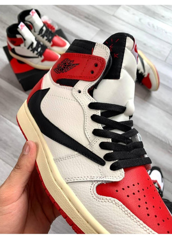 КРОСІВКИ ЖІНОЧІ NIKE AIR JORDAN TRAVIS SCOTT + CACTUS JACK WHITE RED НАЙК АІР ДЖОРДАН No Brand білі демісезони (367169858)