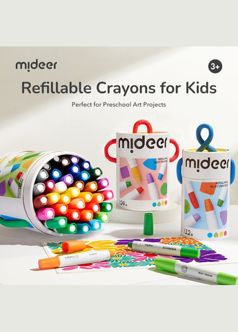 Моющиеся в ведре восковые карандаши краоны 36 шт шелковистые быстросохнущие безопасные нетоксичные для детей (MD4076) в тубусе MiDeer (340479628)